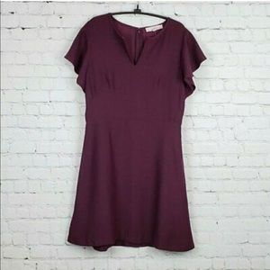 LOFT Plum Sangria Purple Keyhole Flutter Sleeve Dress